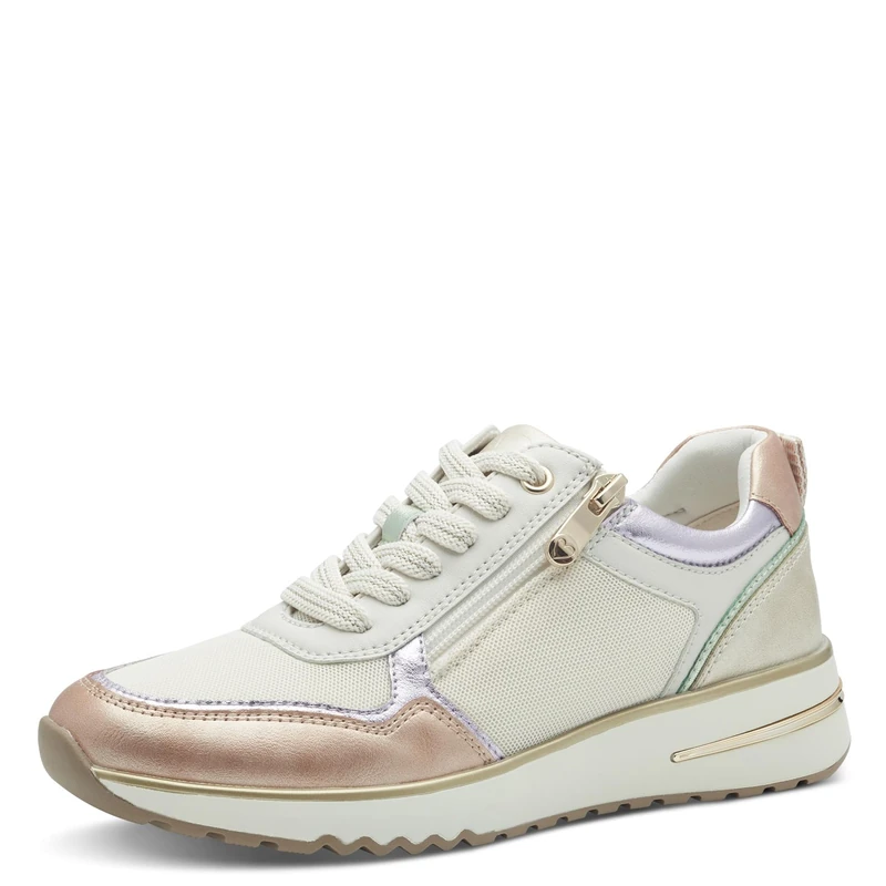 MARCO TOZZI Women's Flat Trainers with Laces, Comfortable, Cream Comb, 5 UK