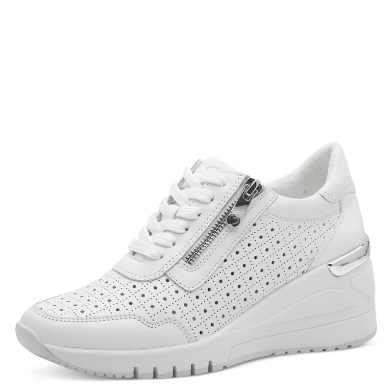 MARCO TOZZI Women's Wedge Trainers with Leather Content, Comfortable, White, 8 UK