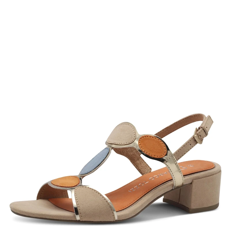 MARCO TOZZI Women's Sandal Soft Feel Me Footbed Vegan Vegan Heeled Sandals for the Perfect Summer Look, Beige (Biscuit Comb), 5.5 UK