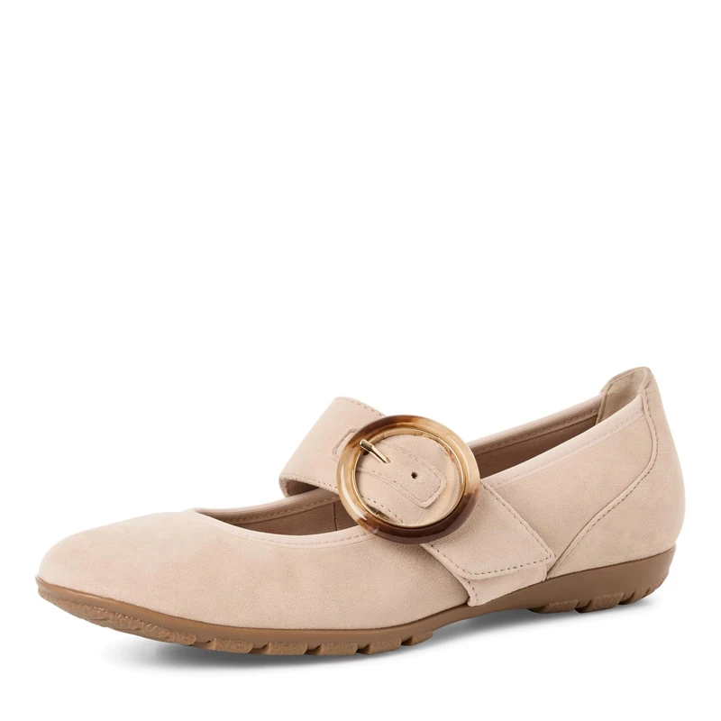 MARCO TOZZI Women's Leather Ballet Flats with Fastening, Dune, 7 UK