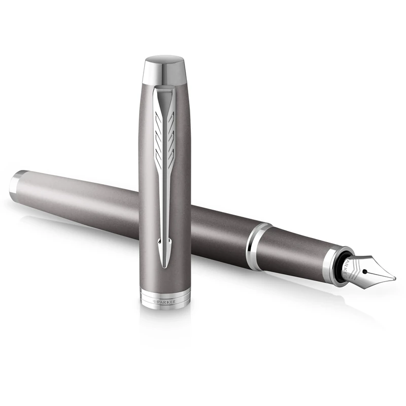PARKER IM Writing Rituals Fountain Pen, Grey Finish with Gradient, Chrome Trims, Fine Nib, Blue Ink, Gift Box