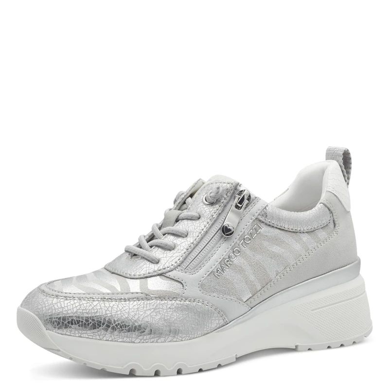 MARCO TOZZI Women's Flat Zip Chunky Sole Trainers, Silver Comb, 6 UK