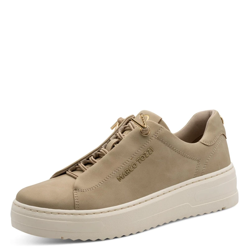MARCO TOZZI Women Sneaker Soft Feel Me Removable Footbed Soft Lining Vegan Lace up, Beige (Dune), 4 UK