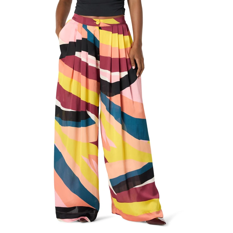 The Drop Sheer Pleated Wide Leg Pant, Abstract Print, 5X
