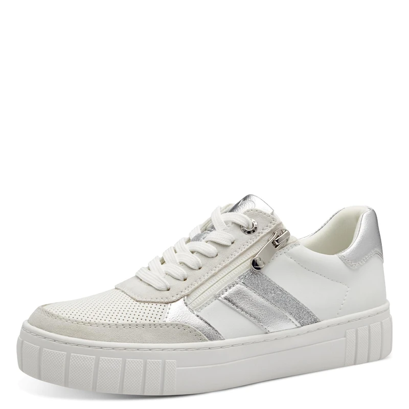 MARCO TOZZI Women's Flat Trainers with Zip Leisure, White Silver, 6 UK