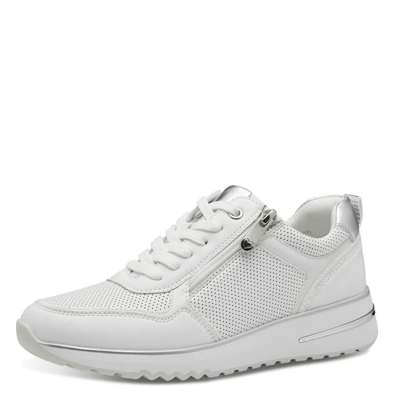 MARCO TOZZI Women's Flat Zip Chunky Sole Trainers, White Comb, 8 UK