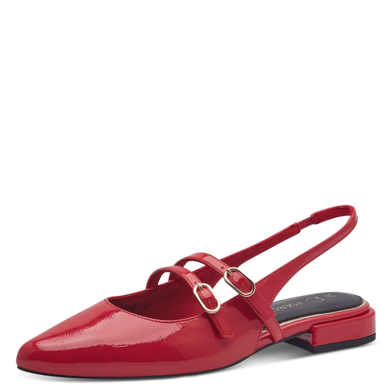 MARCO TOZZI Women Ballet Flats Soft Feel Me Footbed Soft Lining Vegan Pointed, red (RED Patent), 7.5 UK