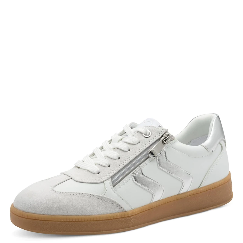 MARCO TOZZI Women Sneakers Soft Feel Me Removable Footbed Soft Lining Vegan Modern, White (White/Silver), 6 UK