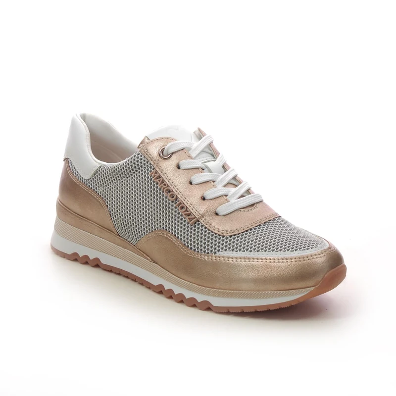 MARCO TOZZI Women's Flat Trainers with Laces Vegan, White Gold, 7 UK - Image 1