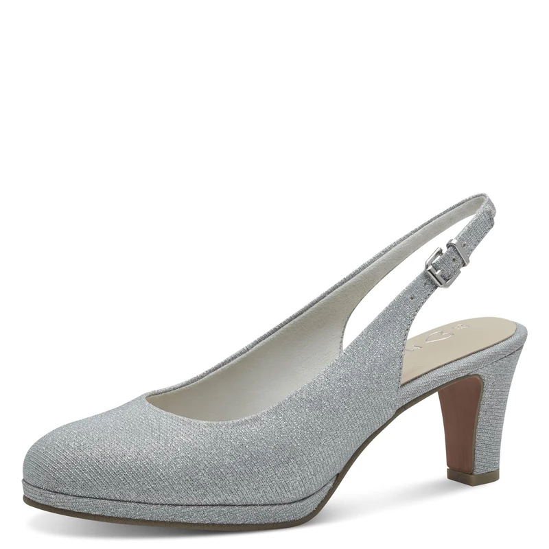 MARCO TOZZI Women's Elegant Slingback Pumps with Block Heel, Silver, 6 UK