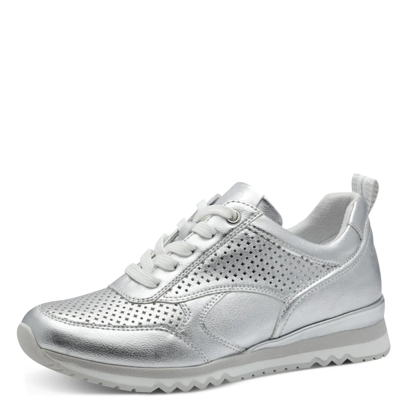 MARCO TOZZI Women's Flat Trainers with Laces Vegan, Silver, 6 UK