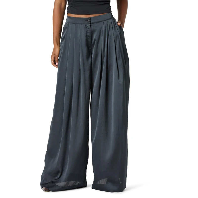The Drop Sheer Pleated Wide Leg Pant, Black, X-Large