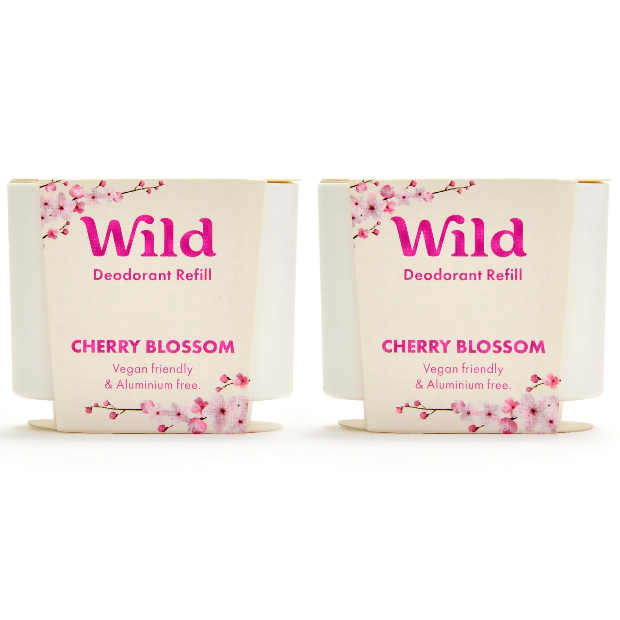 Wild - Cherry Blossom Refill Duo Pack - Natural Refillable Deodorant - Vegan & Eco-Friendly - Aluminium Free - Long Lasting Protection - Natural Ingredients - 2 Pack of 40g Refills