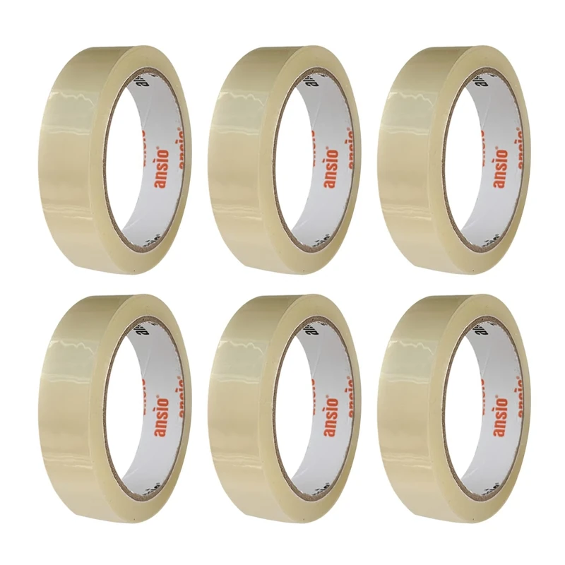 ANSIO Cellotape Clear Packing Tape Low Noise 24mm x 40m – Pack of 6 Parcel Tape for Easy, Secure Packaging