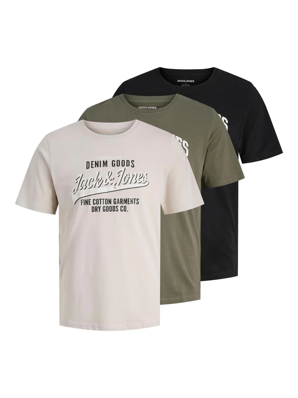JACK & JONES Mens Ethan 3 Pack Short Sleeve T-Shirt Cotton Dusty Olive XXL