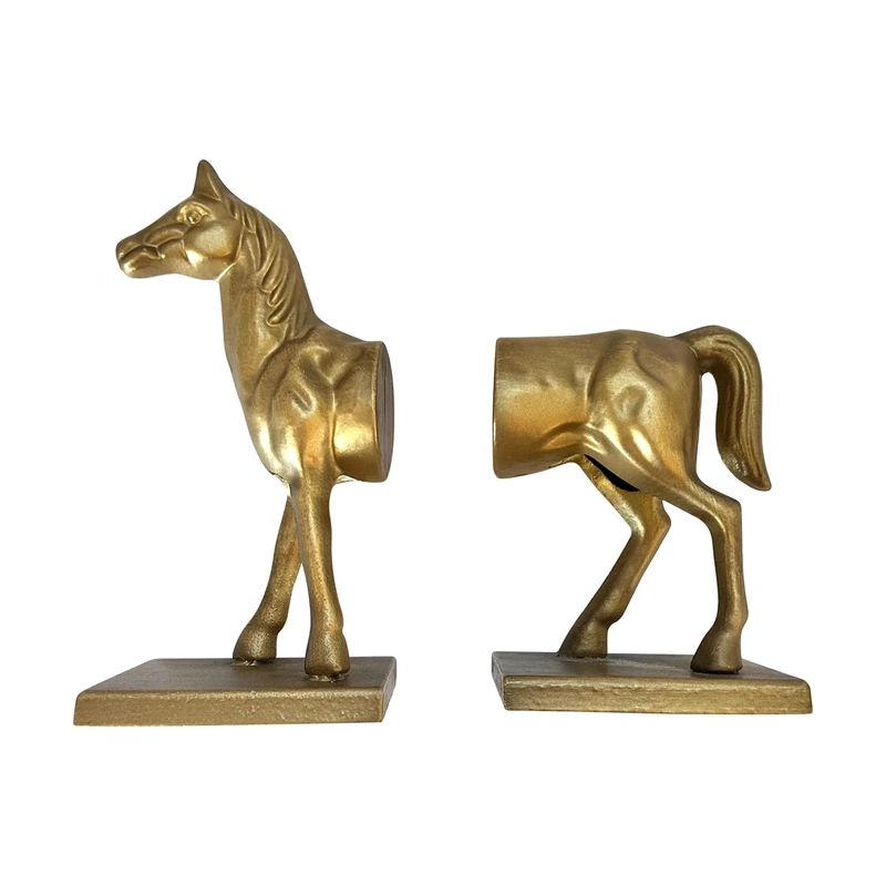 Fox Run Horse Decorative Bookend Set, 100% Iron, 4.5" x 3.75" x 9" Heavy Bookends