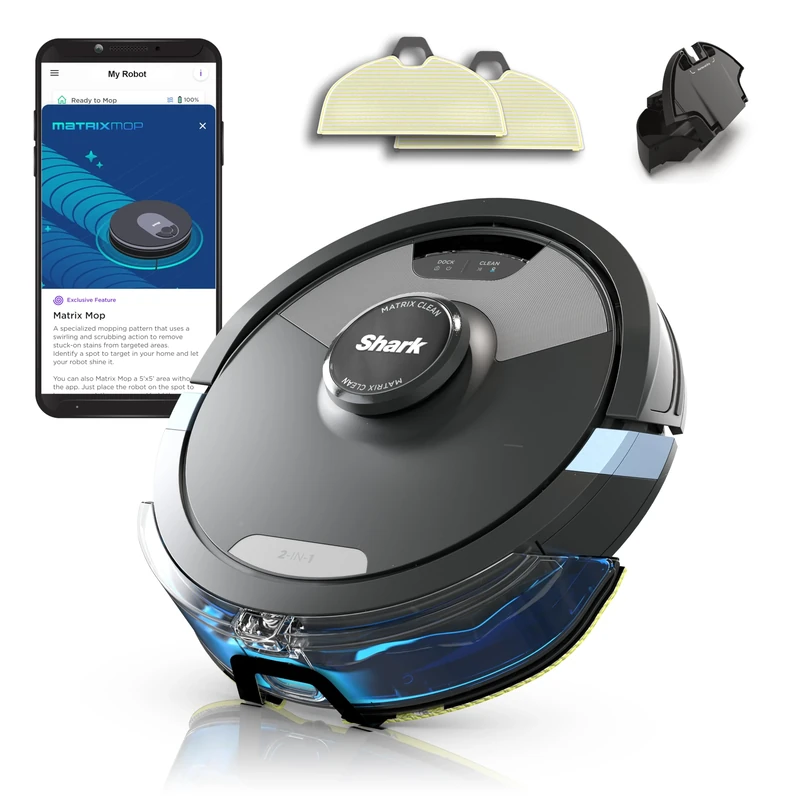 Shark Matrix Plus 2-in-1 Robot Vacuum Cleaner & Mop with LiDAR Home Mapping, Matrix & Edge Cleaning for Carpet, Hard Floors & Pet Hair, Self-Charging, Anti-Allergen, WiFi/App, Black