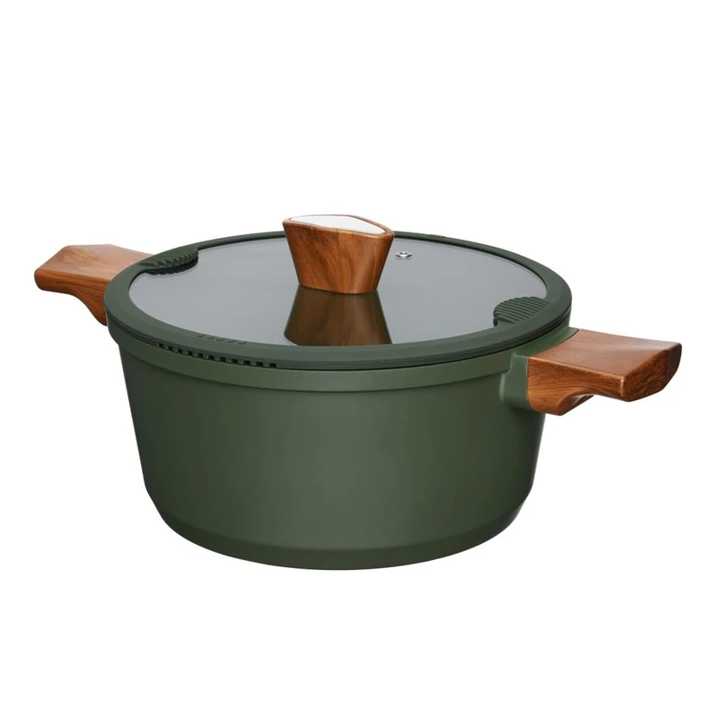 RESTO Stewing Pot with Glass Lid 4.6 L Non-Stick Coating - 24 cm Aluminium Casserole with Lid - Includes Silicone Rim and Double-Sided Drains - Pot/Cooking Pot - for All Types of Cookers Including