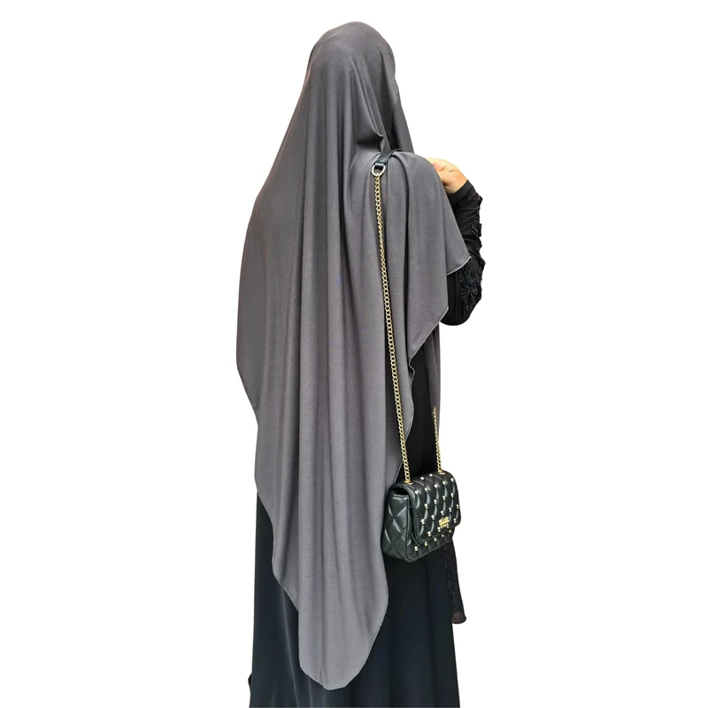 Yaqeen Jersey Khimar Diamond cut Long Hijab for Muslimah one Piece Headscarf Lycra Prayer Dress Muslim Shawls (Dark Grey)