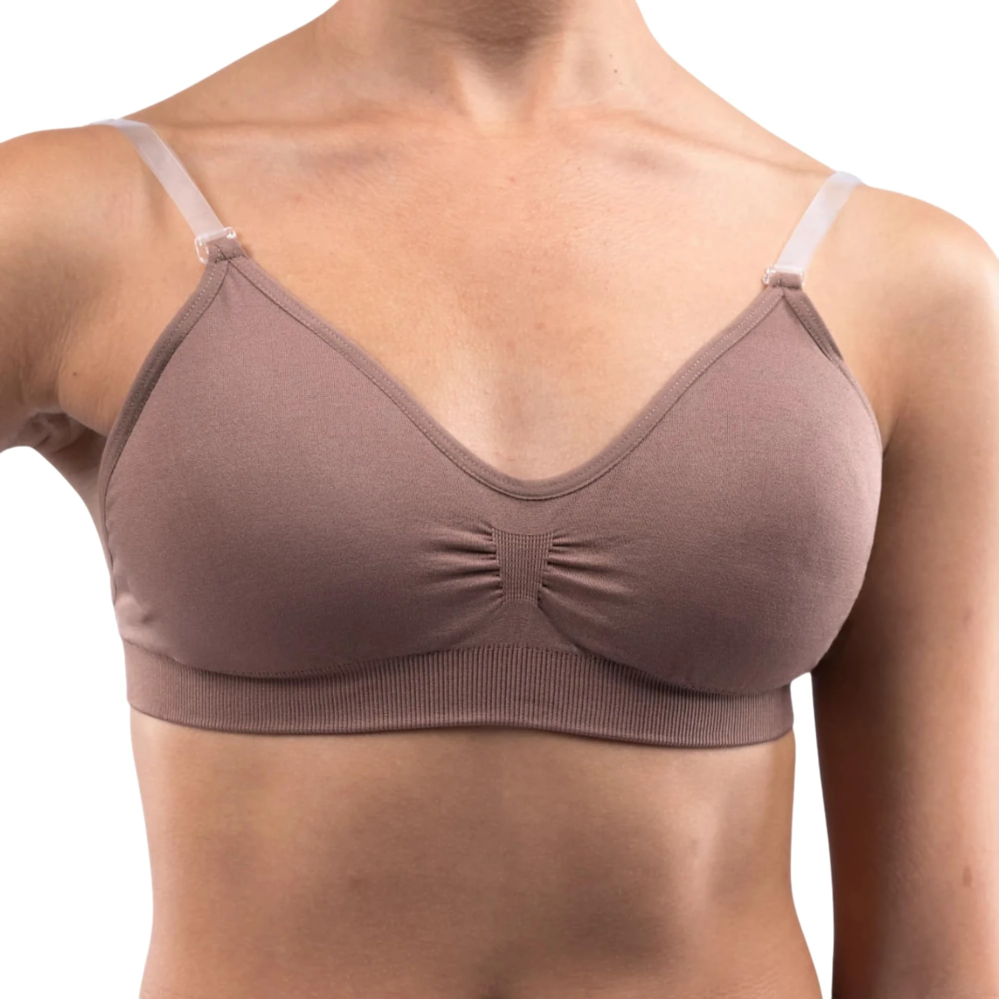 Silky Dance Seamless Clear Back Dance Bra with Removable Padding - Dark Nude - Small