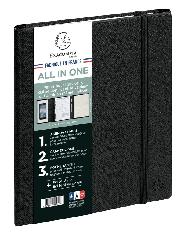 Exacompta - 2007641E - All in one Horizons 20S Desk Diary - Spiral Kaa - 15 x 21 cm - January to December 2025 - Black