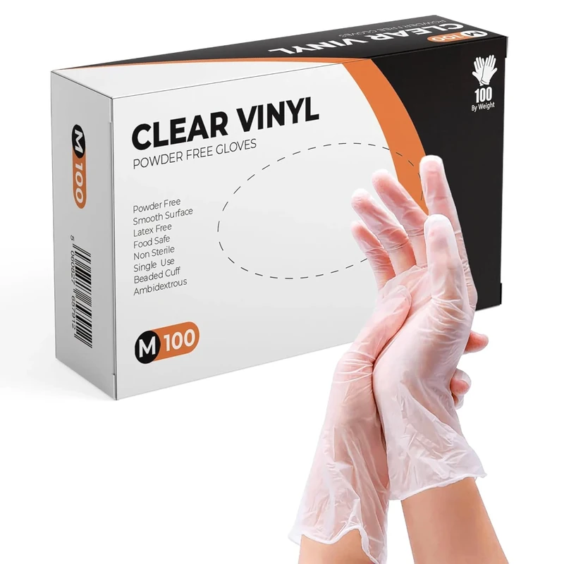 PANKTI Clear Vinyl Gloves, 100 Count, Clear Disposable Gloves - Packaging may vary (100, Medium)