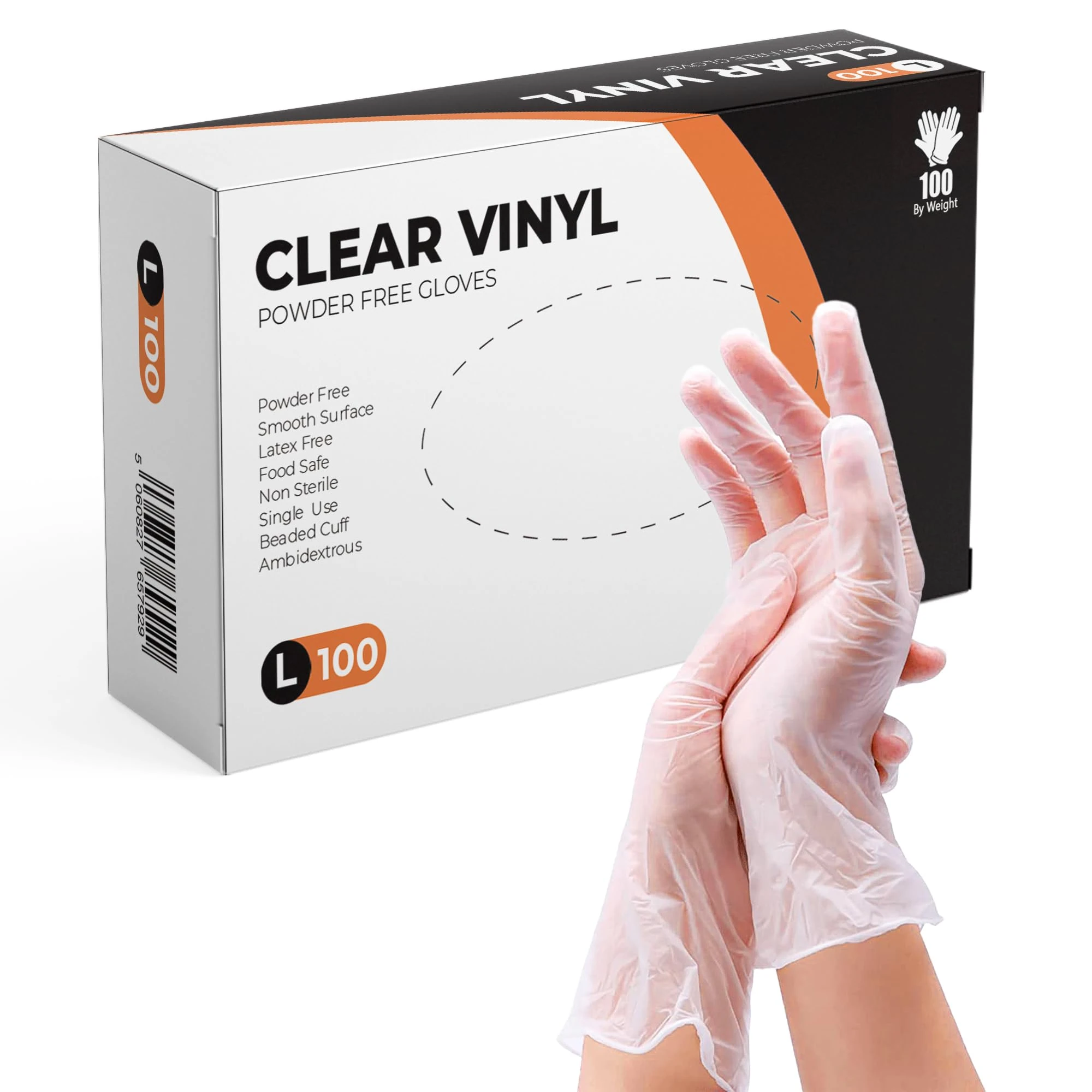 PANKTI Clear Vinyl Gloves, 100 Count, Clear Disposable Gloves - Packaging may vary (100, Large)