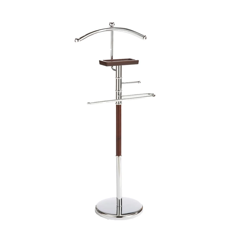 Avilia Coat Rack Floor Stand - Ideal for Ties and Trousers, with Wooden Shelf, Sturdy Metal Base, 28 x 6.5 x 110 cm