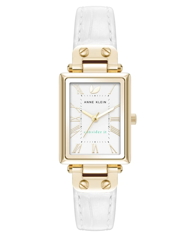 Anne Klein Women's Sustainable Croco-Grain Leather Strap Watch, AK/5152,White/Gold