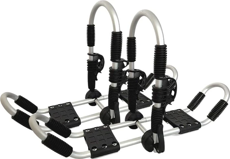 Cambridge Kayaks Double J Bars for Roof Racks, Aluminium, Holds 2 Kayaks, 75kg Capacity, Foldable, Includes Straps and Paddle Holders