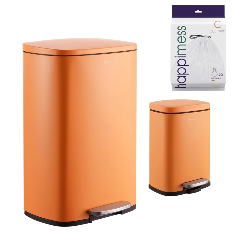 happimess HPM1006K Connor Rectangular 13.2-Gallon Trash Can with Soft-Close Lid and Free Mini Trash Can, Carrot Cake, Fingerprint Resistant, Modern, Minimalistic for Home, Kitchen, Bedroom, Bathroom
