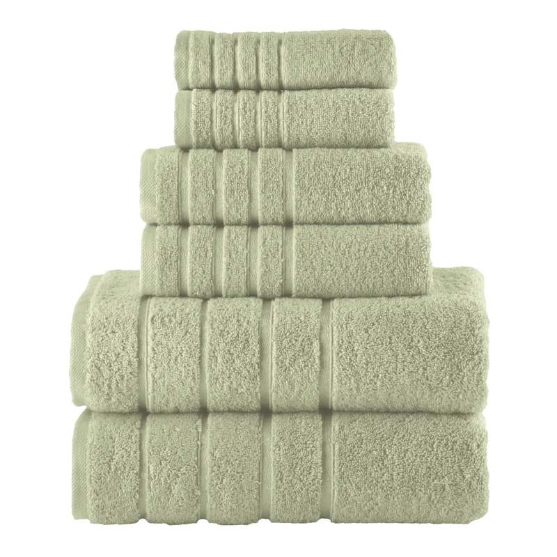 Elegant Comfort 4 Lines Viscose Stripe 6-Piece Premium Towel Set - 100% Turkish Cotton High Absorbent Luxury Bathroom Towels – Includes 2 Washcloths, 2 Hand Towels and 2 Bath Towels Set, Mint Green
