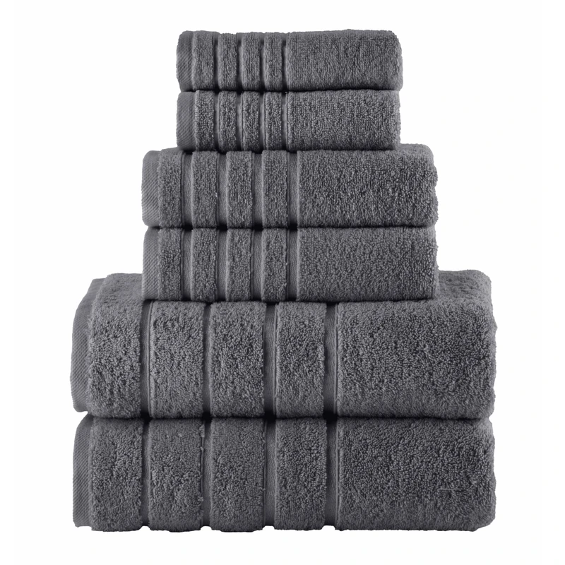Elegant Comfort 4 Lines Viscose Stripe 6-Piece Premium Towel Set - 100% Turkish Cotton High Absorbent Luxury Bathroom Towels – Includes 2 Washcloths, 2 Hand Towels and 2 Bath Towels Set, Gray
