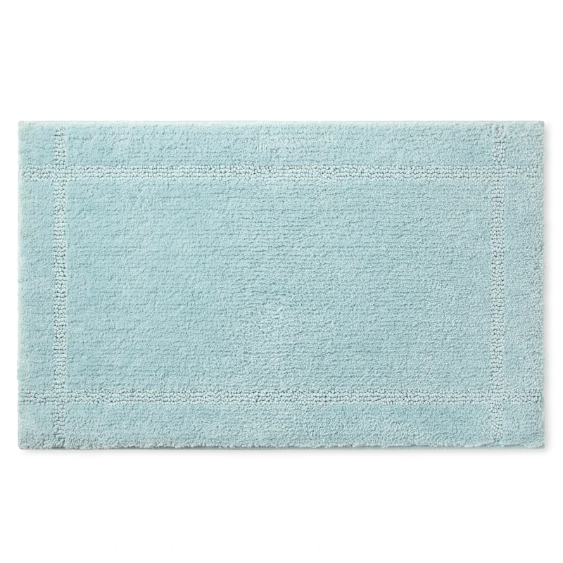 TOWN & COUNTRY EVERYDAY Ultra Plush Solid Tufted Border Bath Mat, Soft and Absorbent Tufted Floor Mat, Non-Slip Backing, Machine Washable, Aqua Blue, 20"x32"