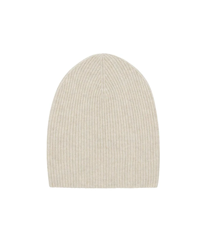NAADAM Unisex's Signature Cashmere Ribbed Beanie Hat, Oatmeal, One Size