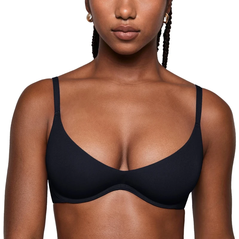 INLYRIC Women's Inbarely Plus Plunge Bra Scoop Neck Unlined Underwire Sexy Demi Balconette Bras Black 32B - Image 1