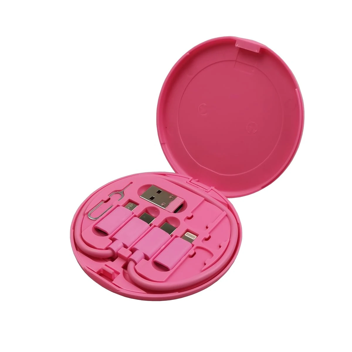 ZALUJMUS Multifunctional Data Cable Storage Box Adaptor for IOS Devices, USB-C and Micro-USB Devices Universal Data Transfer Cable (Pink)