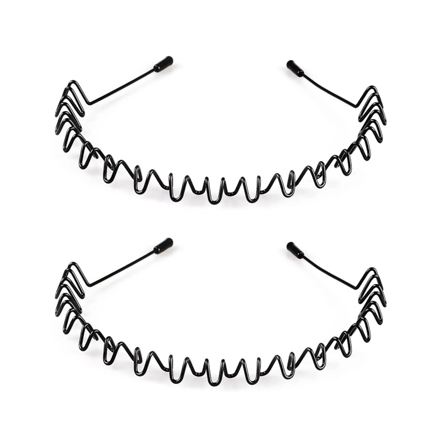 Mens Headbands Metal Hairband Wavy Hairbands Boys Metal Hairband Black Zigzag Unisex Outdoor, Sports, Everyday Wear Hair Bands. (2 Pcs)