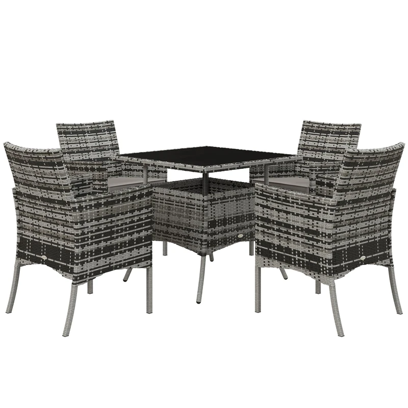 Outsunny Rattan Outdoor Dining Table and Chairs for 4, Mixed Grey