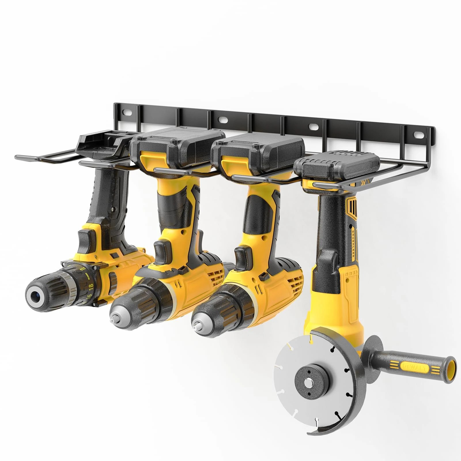 Yeabett Power Tool Storage - Wall Mounted Floating Shelf Rack for Cordless Drills - 4 Drill Holders