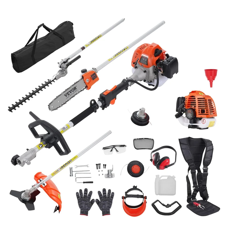 VEVOR 26CC 5-in-1 Multi-Functional Trimming Tools, Gas Hedge Trimmer, Weed Eater, String Trimmer, Edger, Pole Saw Chainsaw Pruner with Extension Pole