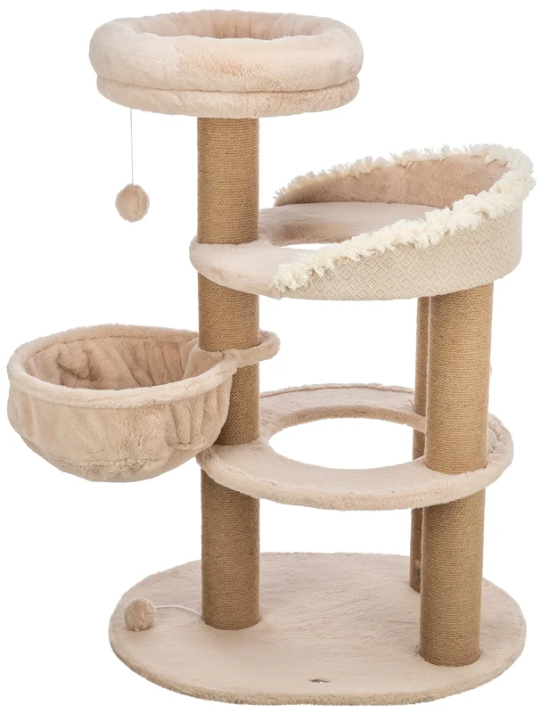 TRIXIE Boho Filippo 44474 Scratching Post 114 cm in Beige - Multi-Tier Cat Tree with Many Scratching and Play Options as well as Retreats - Cosy & Stable