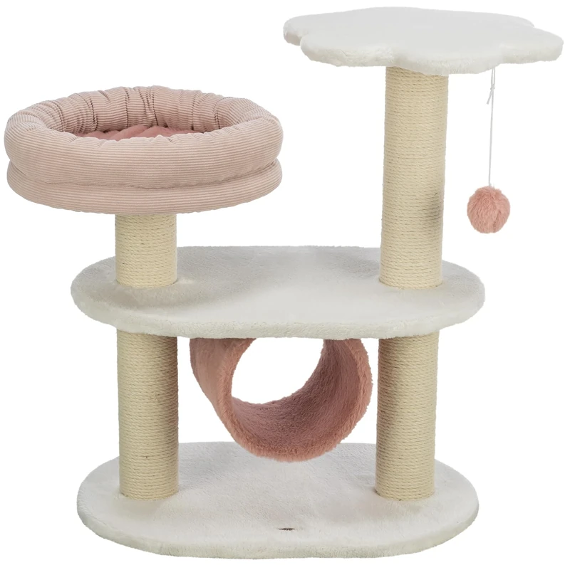 TRIXIE Isabella 44472 Cat Scratching Post 70 cm White/Dusky Pink - Multi-Tier Cat Tree with Many Scratching and Play Options as well as Retreats - Cosy and Stable