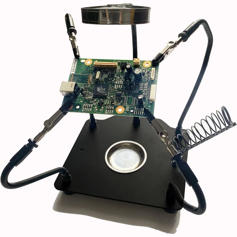 Soldering Station Helping Hands with Magnifying Glass Third Hand PCB Holder Solder Tool Circuit Board Soldering Kit - Heavy Duty Base Plate