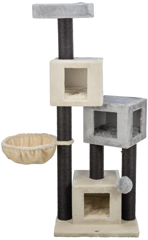 TRIXIE Enzo 44482 Cat Scratching Post 156 cm in Cream/Grey/Black - Multi-Tier Cat Tree with Many Scratching and Play Options as well as Retreats - Cosy and Stable