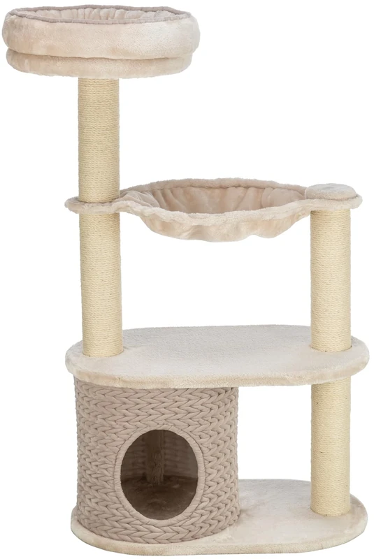 TRIXIE Alessia 44473 Cat Scratching Post 114 cm in Light Grey/Sand - Multi-Tier Cat Tree with Many Scratching and Play Options as well as Retreats - Cosy and Stable