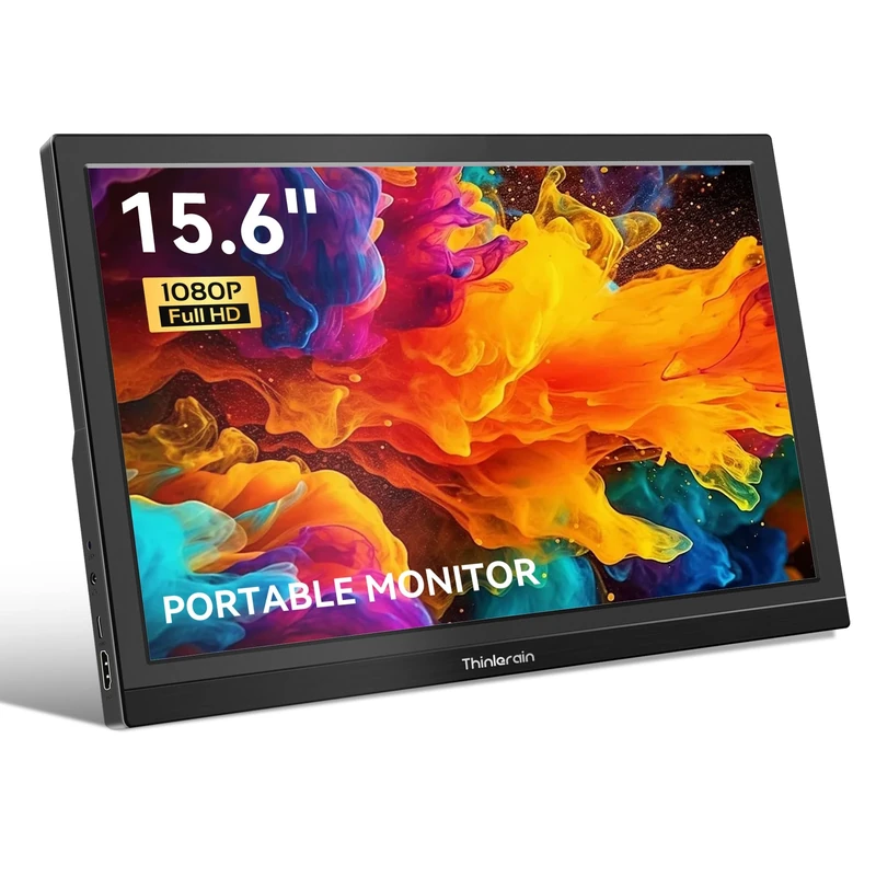 Thinlerain 15.6 Inch Portable Small Computer Monitor 1920 x 1080 HDMI USB-C, Second Display External Monitor for Laptop, PC, Built in Speakers & Stand