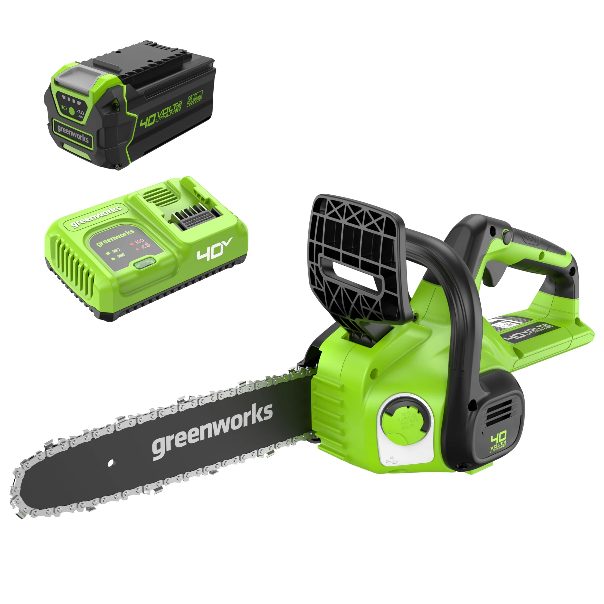 Greenworks Cordless Chainsaw Battery Powered, 12 Inch (30cm) Bar Length, 4.2m/s Chain Speed, 2.6kg, Auto-Oiler, 40V 4AH Battery & Fast Charger, 3 Year Guarantee-G40CS30IIK2