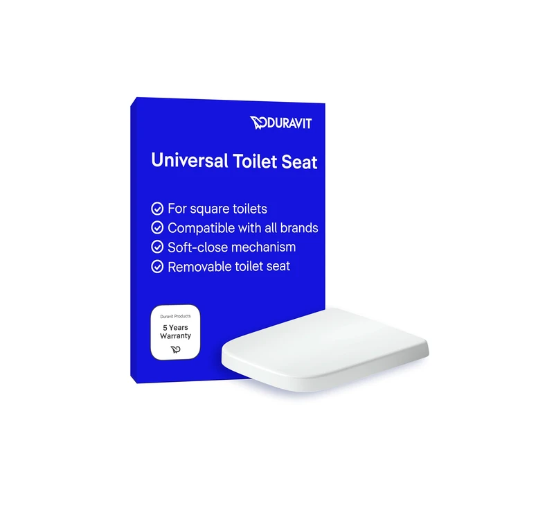 Duravit Univavo Toilet seat, Square-Shaped Toilet seat, Toilet seat with Soft-Close Mechanism, Quick-Release Toilet lid for Easy Installation, urea-Duroplast Resin, Stainless Steel Hinges, White