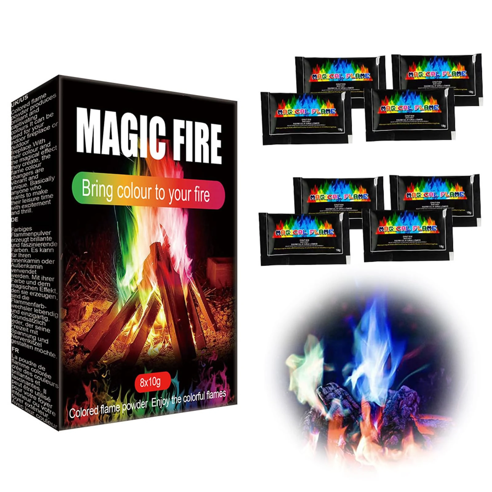 Magical Flames,Magic Neon Flames Fire,Mystical Colour Changing Flame,Magic Neon Flames Fire Colourant,Colorful Neon Flames,Colour Changing Flame for Indoor,Outdoor,Party Dinner,Yard Campfire,8pcX 10g
